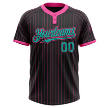Load image into Gallery viewer, Custom Black Pink Pinstripe Aqua Two-Button Unisex Softball Jersey
