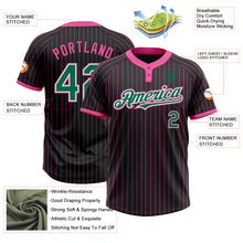 Load image into Gallery viewer, Custom Black Pink Pinstripe Kelly Green-White Two-Button Unisex Softball Jersey