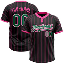 Load image into Gallery viewer, Custom Black Pink Pinstripe Kelly Green-White Two-Button Unisex Softball Jersey