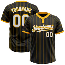 Load image into Gallery viewer, Custom Black Gold Pinstripe White-Gold Two-Button Unisex Softball Jersey