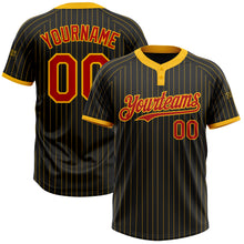 Load image into Gallery viewer, Custom Black Gold Pinstripe Red Two-Button Unisex Softball Jersey