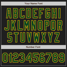 Load image into Gallery viewer, Custom Black Gold Pinstripe Green Two-Button Unisex Softball Jersey