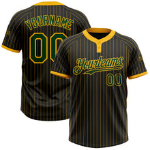 Load image into Gallery viewer, Custom Black Gold Pinstripe Green Two-Button Unisex Softball Jersey