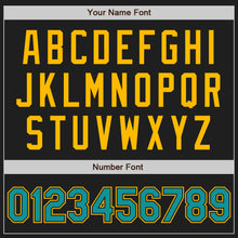 Load image into Gallery viewer, Custom Black Gold Pinstripe Teal Two-Button Unisex Softball Jersey