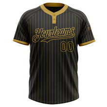 Load image into Gallery viewer, Custom Black Old Gold Pinstripe Old Gold Two-Button Unisex Softball Jersey
