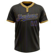 Load image into Gallery viewer, Custom Black Old Gold Pinstripe Royal Two-Button Unisex Softball Jersey