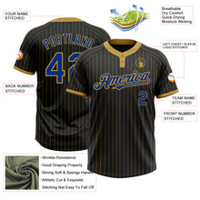 Load image into Gallery viewer, Custom Black Old Gold Pinstripe Royal Two-Button Unisex Softball Jersey