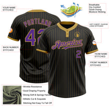 Load image into Gallery viewer, Custom Black Old Gold Pinstripe Purple Two-Button Unisex Softball Jersey