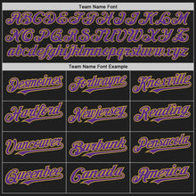 Load image into Gallery viewer, Custom Black Old Gold Pinstripe Purple Two-Button Unisex Softball Jersey