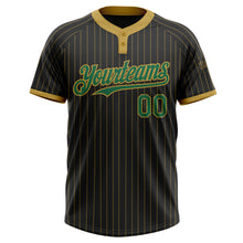 Load image into Gallery viewer, Custom Black Old Gold Pinstripe Kelly Green Two-Button Unisex Softball Jersey