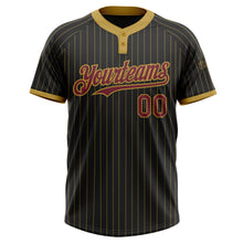 Load image into Gallery viewer, Custom Black Old Gold Pinstripe Burgundy Two-Button Unisex Softball Jersey