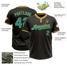 Load image into Gallery viewer, Custom Black Old Gold Pinstripe Teal Two-Button Unisex Softball Jersey