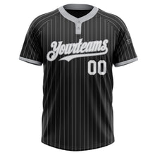 Load image into Gallery viewer, Custom Black Gray Pinstripe White Two-Button Unisex Softball Jersey