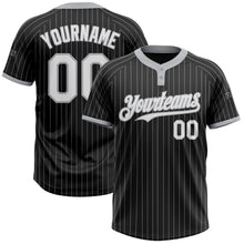 Load image into Gallery viewer, Custom Black Gray Pinstripe White Two-Button Unisex Softball Jersey