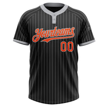 Load image into Gallery viewer, Custom Black Gray Pinstripe Orange Two-Button Unisex Softball Jersey