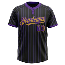 Load image into Gallery viewer, Custom Black Purple Pinstripe Old Gold Two-Button Unisex Softball Jersey