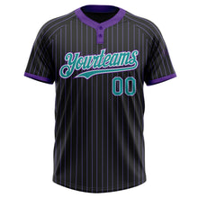 Load image into Gallery viewer, Custom Black Purple Pinstripe Teal-White Two-Button Unisex Softball Jersey