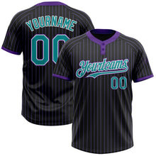 Load image into Gallery viewer, Custom Black Purple Pinstripe Teal-White Two-Button Unisex Softball Jersey
