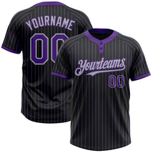 Load image into Gallery viewer, Custom Black Purple Pinstripe Gray Two-Button Unisex Softball Jersey