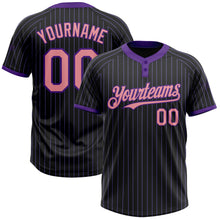 Load image into Gallery viewer, Custom Black Purple Pinstripe Medium Pink Two-Button Unisex Softball Jersey