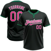 Load image into Gallery viewer, Custom Black Kelly Green Pinstripe Pink-White Two-Button Unisex Softball Jersey
