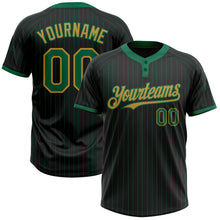 Load image into Gallery viewer, Custom Black Kelly Green Pinstripe Old Gold Two-Button Unisex Softball Jersey