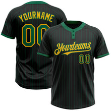 Load image into Gallery viewer, Custom Black Kelly Green Pinstripe Gold Two-Button Unisex Softball Jersey