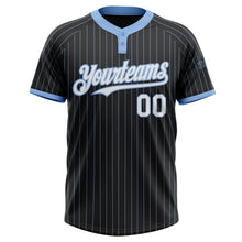 Load image into Gallery viewer, Custom Black Light Blue Pinstripe White Two-Button Unisex Softball Jersey
