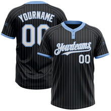 Load image into Gallery viewer, Custom Black Light Blue Pinstripe White Two-Button Unisex Softball Jersey