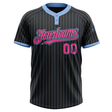 Custom Black Light Blue Pinstripe Pink Two-Button Unisex Softball Jersey