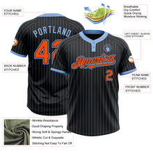 Load image into Gallery viewer, Custom Black Light Blue Pinstripe Orange Two-Button Unisex Softball Jersey