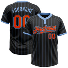 Load image into Gallery viewer, Custom Black Light Blue Pinstripe Orange Two-Button Unisex Softball Jersey
