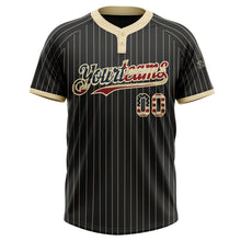 Загрузить изображение в средство просмотра галереи, Custom Black Cream Pinstripe Vintage USA Flag Two-Button Unisex Softball Jersey