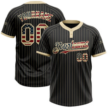Загрузить изображение в средство просмотра галереи, Custom Black Cream Pinstripe Vintage USA Flag Two-Button Unisex Softball Jersey