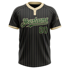 Load image into Gallery viewer, Custom Black Cream Pinstripe Green Two-Button Unisex Softball Jersey