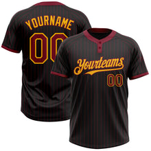 Load image into Gallery viewer, Custom Black Crimson Pinstripe Gold Two-Button Unisex Softball Jersey
