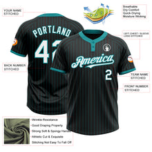 Load image into Gallery viewer, Custom Black Teal Pinstripe White Two-Button Unisex Softball Jersey