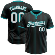 Load image into Gallery viewer, Custom Black Teal Pinstripe White Two-Button Unisex Softball Jersey