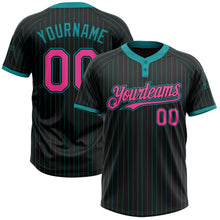 Load image into Gallery viewer, Custom Black Teal Pinstripe Pink Two-Button Unisex Softball Jersey
