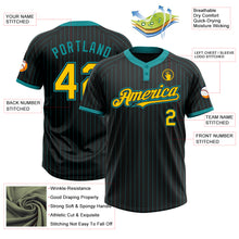 Load image into Gallery viewer, Custom Black Teal Pinstripe Yellow Two-Button Unisex Softball Jersey