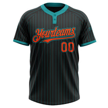 Load image into Gallery viewer, Custom Black Teal Pinstripe Orange Two-Button Unisex Softball Jersey
