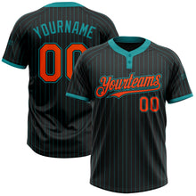 Load image into Gallery viewer, Custom Black Teal Pinstripe Orange Two-Button Unisex Softball Jersey

