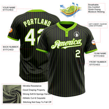 Load image into Gallery viewer, Custom Black Neon Green Pinstripe White Two-Button Unisex Softball Jersey