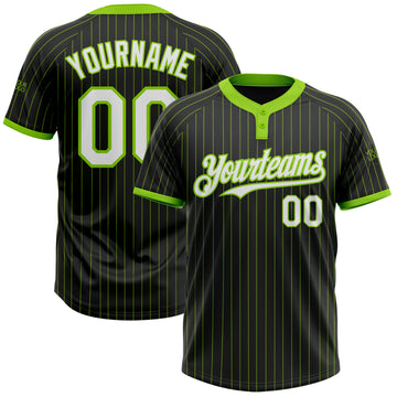 Custom Black Neon Green Pinstripe White Two-Button Unisex Softball Jersey