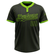 Load image into Gallery viewer, Custom Black Neon Green Pinstripe Neon Green Two-Button Unisex Softball Jersey