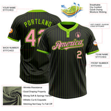 Load image into Gallery viewer, Custom Black Neon Green Pinstripe Medium Pink Two-Button Unisex Softball Jersey