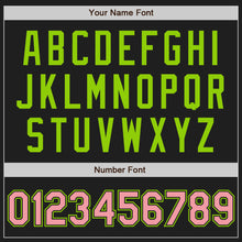 Load image into Gallery viewer, Custom Black Neon Green Pinstripe Medium Pink Two-Button Unisex Softball Jersey