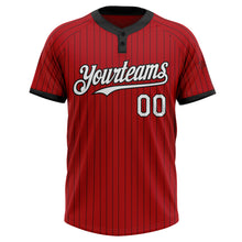 Загрузить изображение в средство просмотра галереи, Custom Red Black Pinstripe White Two-Button Unisex Softball Jersey