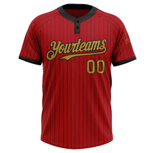 Загрузить изображение в средство просмотра галереи, Custom Red Black Pinstripe Old Gold Two-Button Unisex Softball Jersey