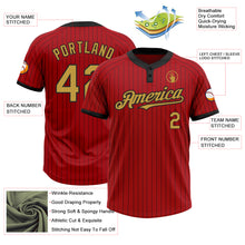 Загрузить изображение в средство просмотра галереи, Custom Red Black Pinstripe Old Gold Two-Button Unisex Softball Jersey